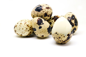 Quail eggs islated on white background.
