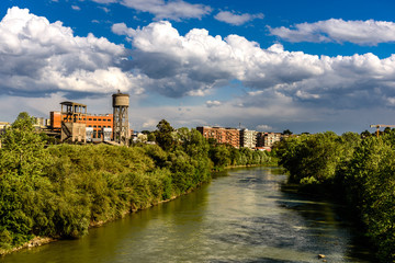 Gazometro, Tevere, Fiume, Nuvole, Marconi, Cielo, Rome, Lazio, Italia, Europa