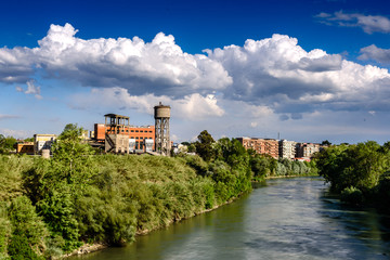 Obraz premium Gazometro, Tevere, Fiume, Nuvole, Marconi, Cielo, Rome, Lazio, Italia, Europa