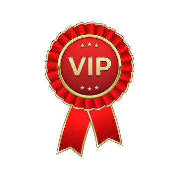 Red and gold "Vip" award rosette with ribbon