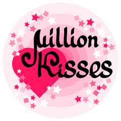 Million Kisses card with handwritten words, heart and stars.