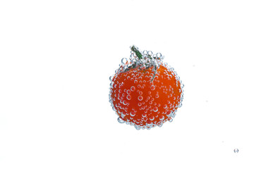 Tomato with soda bubbles