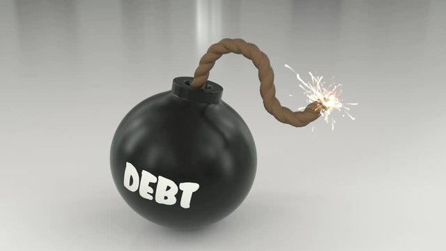 Debt bomb cartoon toon fuse burning lit timer sparks sphere ball loop 4k