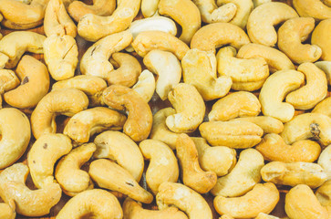 Close up of Roasted cashew nuts  for the background ,pattern ,texture, top view