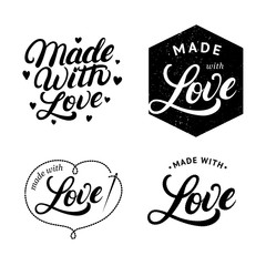 Set of Made with Love hand written lettering label, badge.