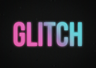 Word Glitch on dark screen with glitch old tv effect.