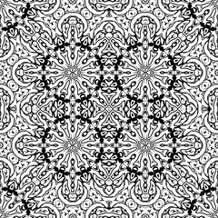Abstract Seamless Pattern, Black Contours Isolated on White Background. Vector
