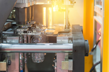 The operation of PET bottle or plastic bottle  blowing machine with lighting effect