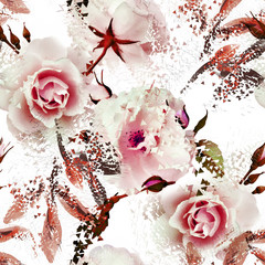 Bursted Roses Seamless Pattern. - obrazy, fototapety, plakaty