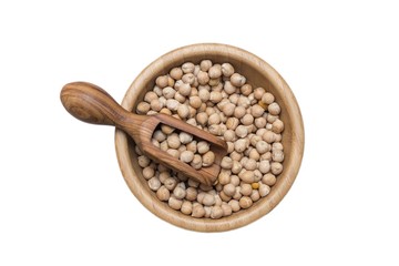 Chickpea and olive wood scoop in a wooden cup