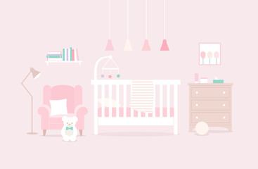 Vector illustration of a nursery. Child bedroom