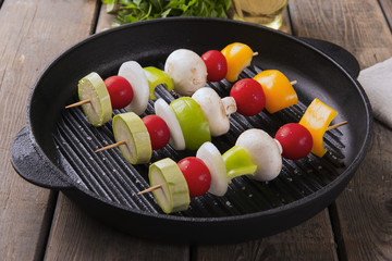 Grilled vegetables on skewers grill frying pan