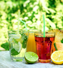 Healthy and refreshing beverages (drinks) made with fresh organic fruits