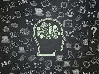 Education concept: Head With Finance Symbol on School board background