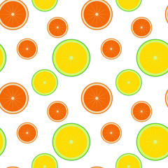 Orange, lemon on white background. Seamless pattern. Vector illustration.