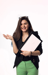 Brunette student girl with frame