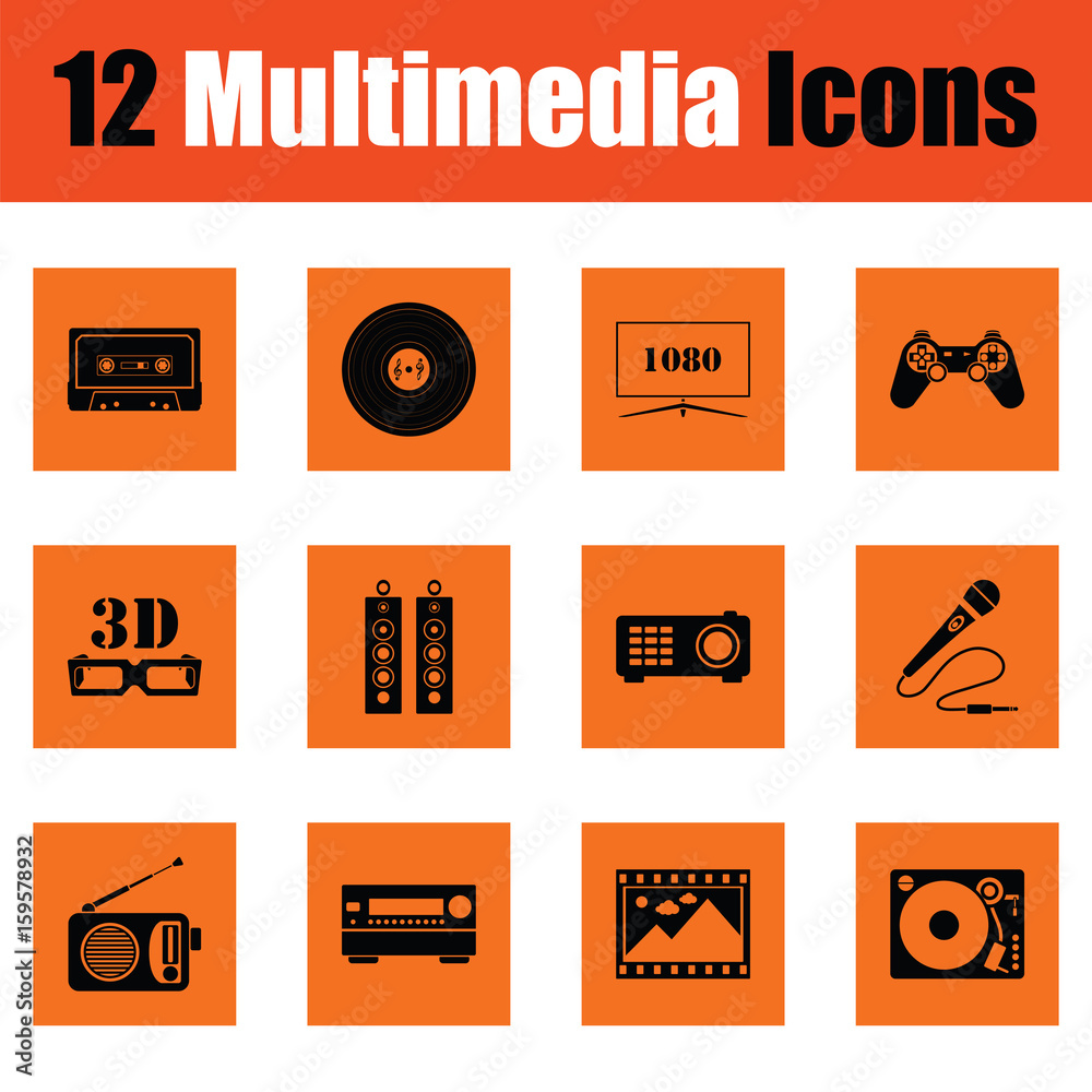 Sticker set of multimedia icons