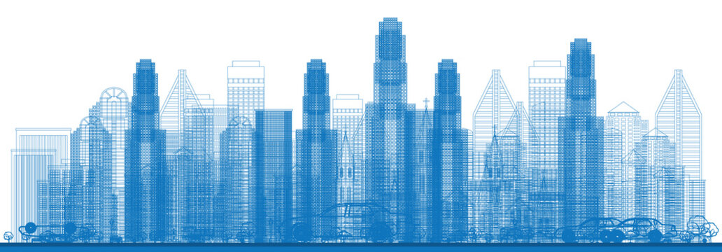 Outline Skyline with City Skyscrapers.