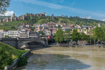 Tbilisi, Georgia - Mtkvari River towards Old Tbilisi and Narikala Fortress, Eastern Europe © willcop