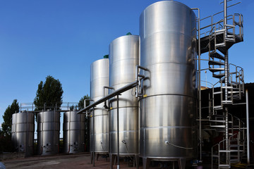 tanks with wine at the winery