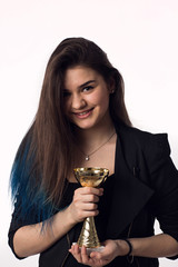Brunette student girl with goblet