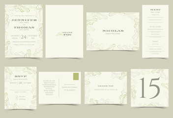 Fototapeta premium Set of Wedding invitation card.Green and Gray floral minimalist modern concept.Vector/Illustration