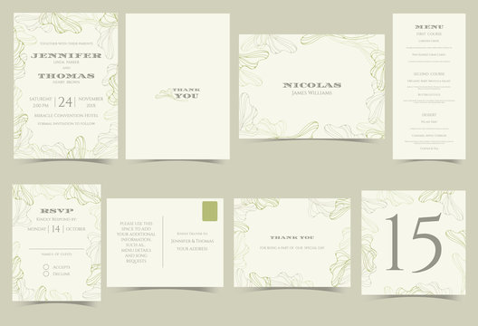 Set of Wedding invitation card.Green and Gray floral minimalist modern concept.Vector/Illustration