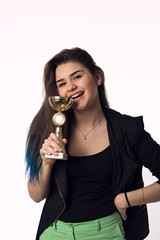 Brunette student girl with goblet