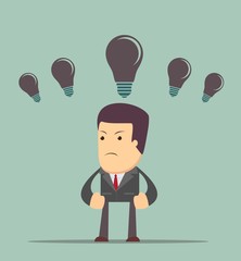 Business concept no ideas lamps . Stock vector illustration for poster, greeting card, website, ad, business presentation, advertisement design.