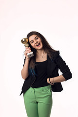 Brunette student girl with goblet