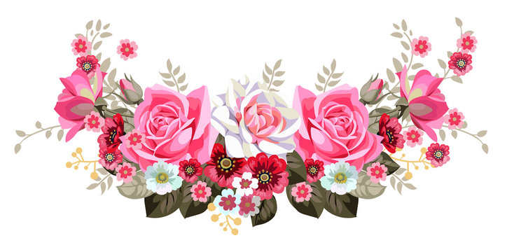 Garland with roses and cute small flowers 2