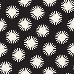Vector seamless sunburst shapes freehand pattern. Abstract background with round brush strokes. Hand drawn texture