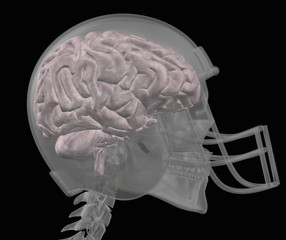 Transparent head of football player with a helmet