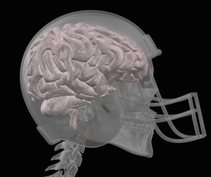 Transparent head of football player with a helmet
