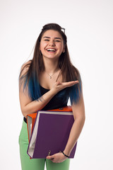 Pretty brunette student girl in glasses