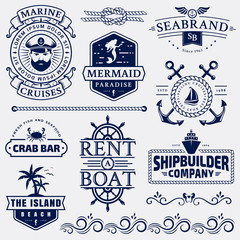 Sea and nautical logos and design elements.