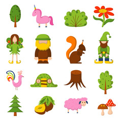 Fototapeta premium Vector cartoon elements for magic forest design