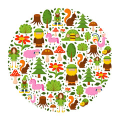 Vector cartoon magic forest background