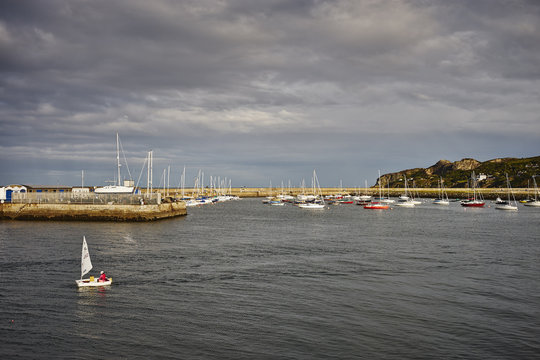 View of sailboats and harbor, Howth, Dublin Bay, Republic of Ireland