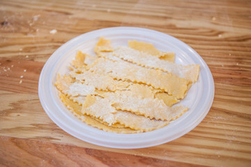 Tagliatelle hand made by children in the summer camp.