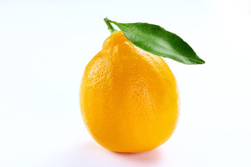 fresh lemon  and leaf isolated white background