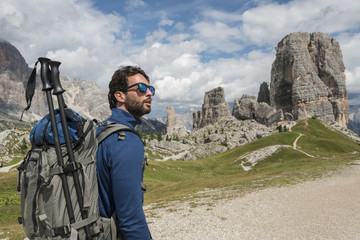 Italy, Man trekking in the Dolomtes