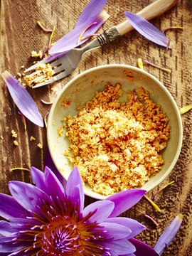 Still life with bowl of Sri Lankan coconut sambal