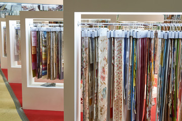 Fabric samples for furniture upholstery in store