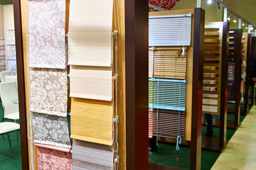 Samples of blinds for windows in store