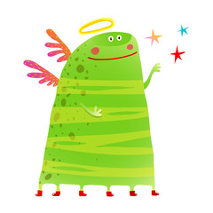 Green kids creature monster many legs wings stars