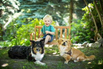 Kind liebt seine Hunde