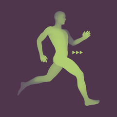 Fototapeta na wymiar 3d Running Man. Design for Sport, Business, Science and Technology. Vector Illustration. Human Body.