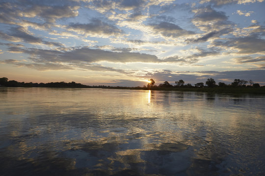 Sunset over Okavango River, Rundu, Caprivi, Namibia