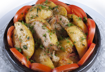 Fried potatoes with meat in Georgian